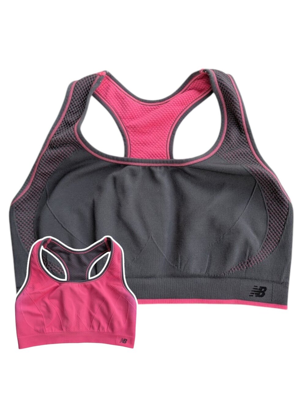 New Balance Womens Pink Gray Reversible Racerback Sports Bra Activewear 14x11.5